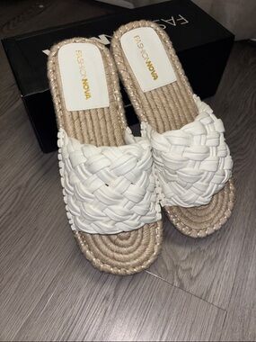 Fashion Nova White Braided Rope-Detail Slide Sandals